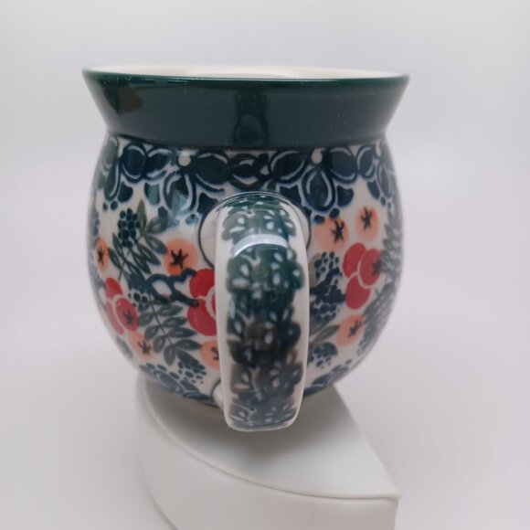 Polish Pottery Floral Coffee Tea Cup Hand Made Poland Green Orange Bubble Mug - Picture 4 of 10